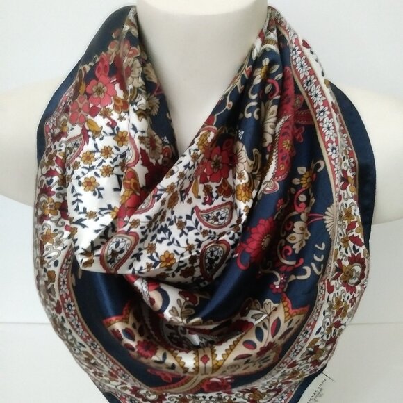 Lulla Collection Accessories - Elegant Paisley Navy Blue Silk Scarf